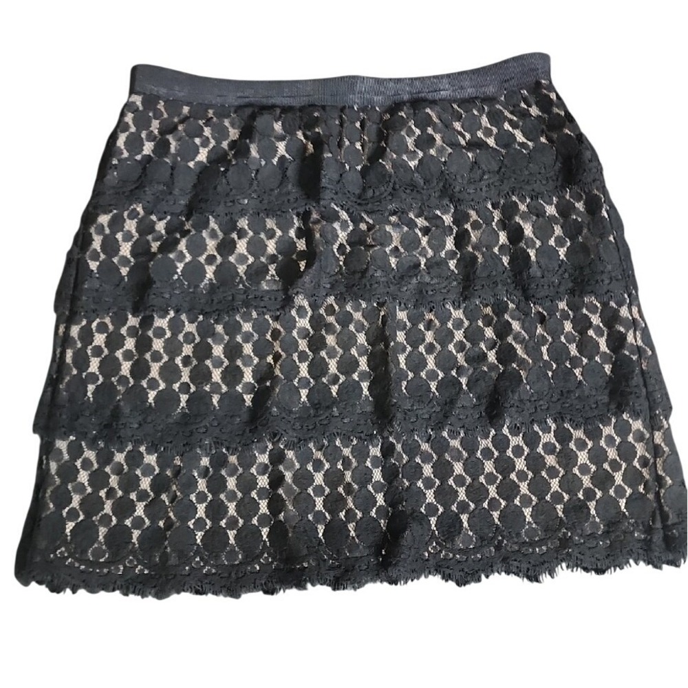 Ann Taylor Black Lace Layered Mini Skirt Whimsy Goth Polka Dot Party‎ 12